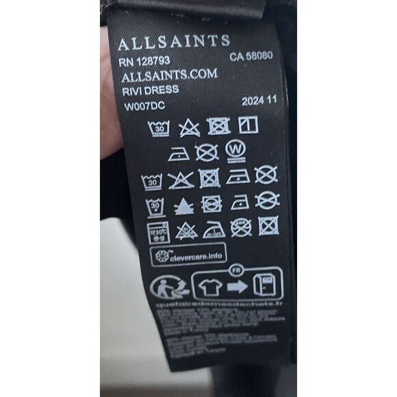 NEW, ALLSAINTS RIVI DRAPED LONG SLEEVE MIDI DRESS IN BLACK SIZE 8 US - Picture 7 of 7